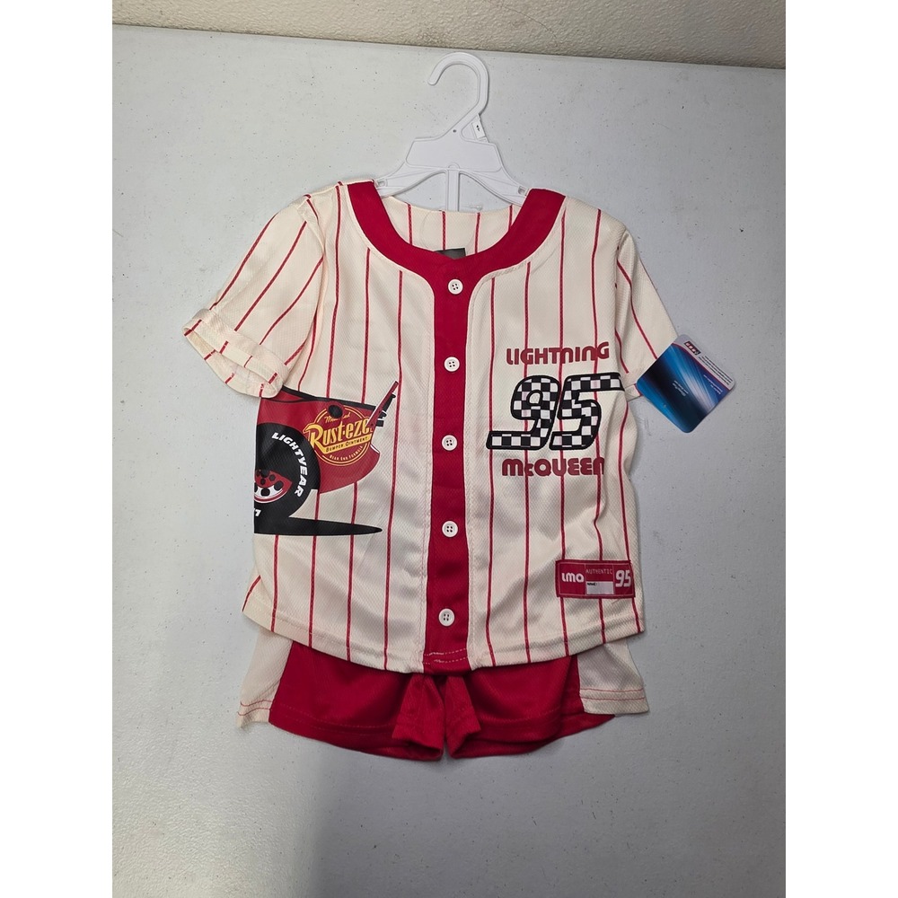 Disney Pixar Cars Lightning McQueen Baseball Jersey Shorts Set 4T Red Cream
